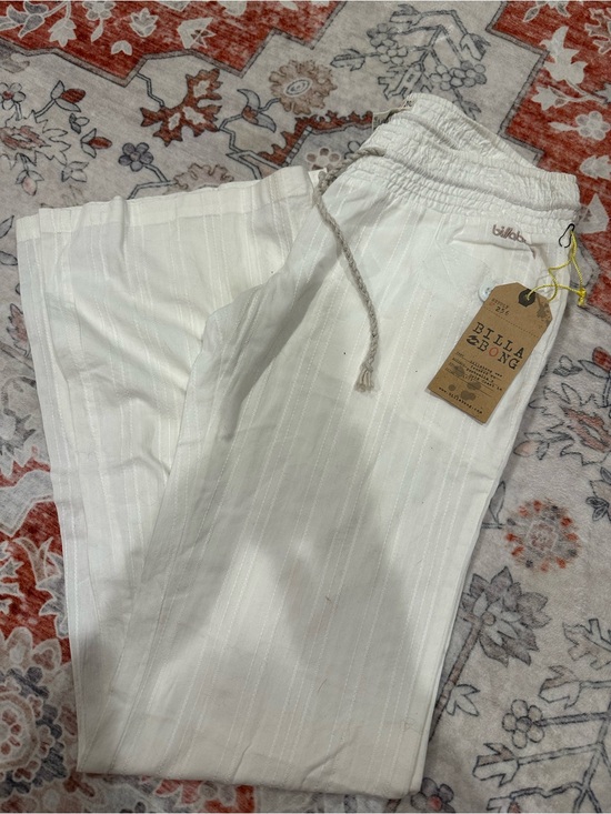 Billabong Pants - Billabong White Striped Drawstring beach pants